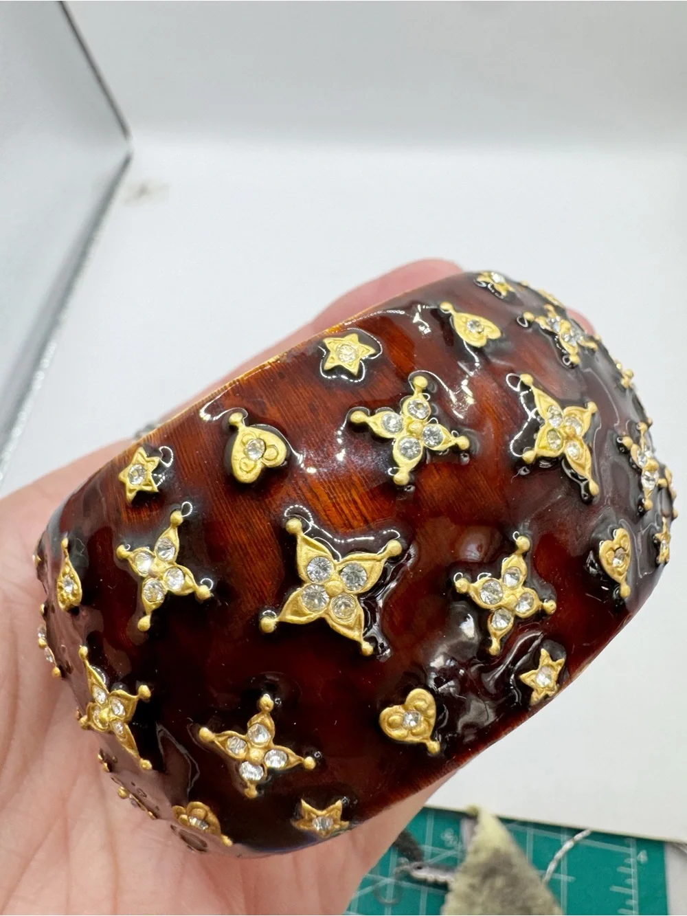 Kenneth Jay Lane Starlight enamel and rhinestone chunky hinged bangle bracelet